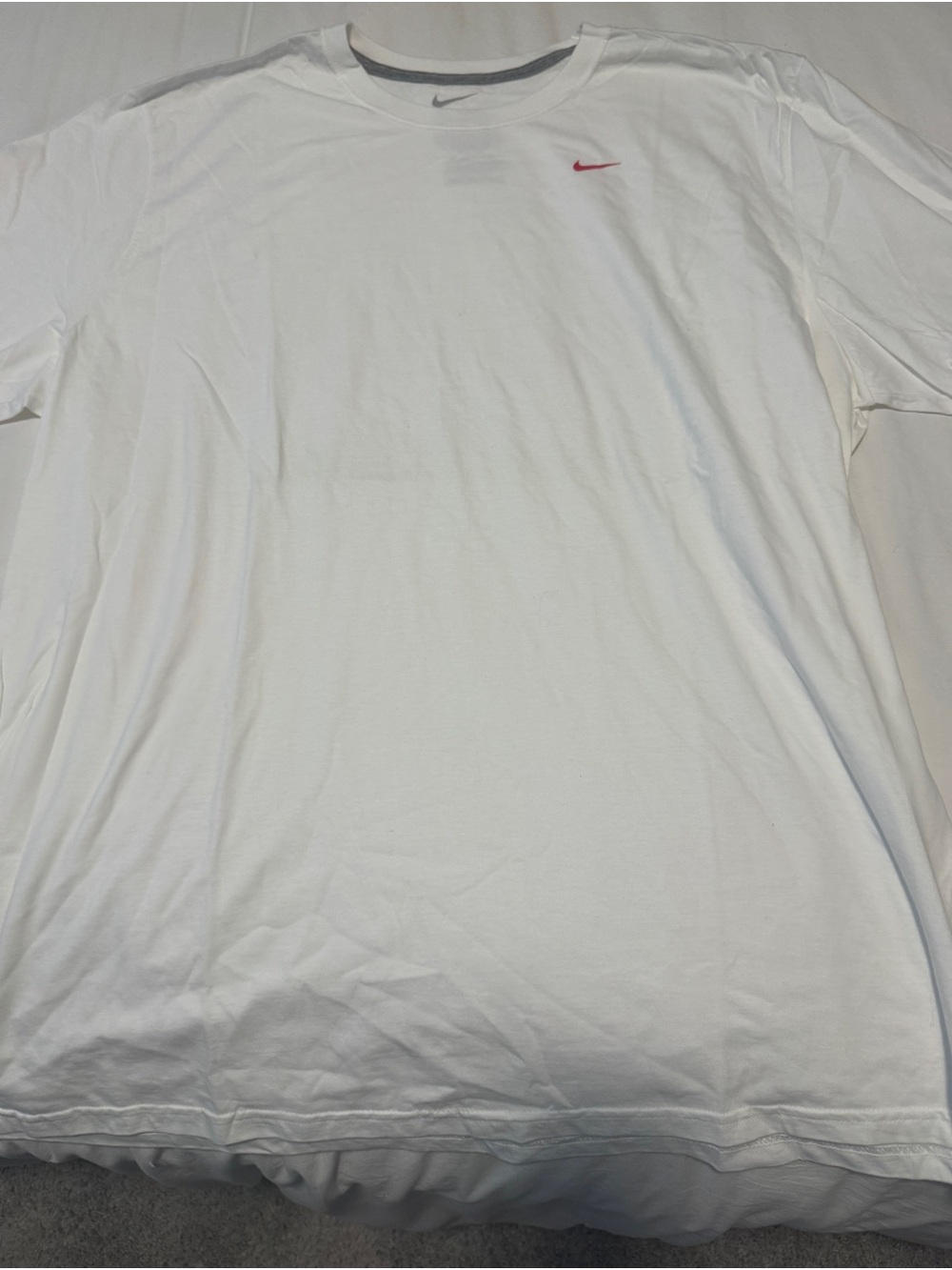 Nike White Short Sleeve Tee with Small Red Swoosh